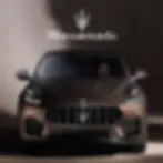 Photo of the Maserati Levante SUV in a sleek grey color with bold red interiors, taken during a photoshoot. The vehicle is positioned on a white floor against a background of mixed red and brown hues, adding depth and interest to the composition. The Levante's elegant curves and luxurious features are highlighted in the image, conveying a sense of power and sophistication. Overall, the photo captures the essence of this high-end SUV and its impressive design