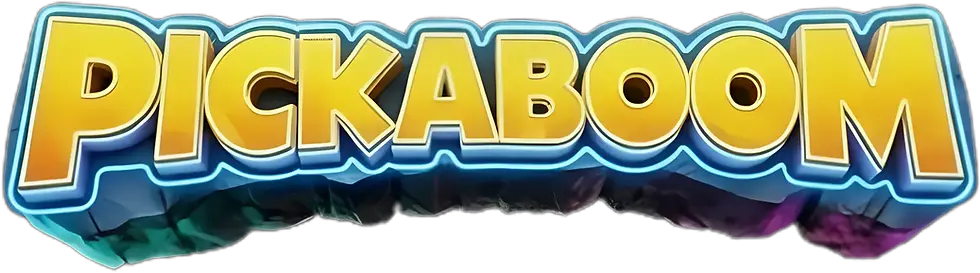 Official logo of PICKABOOM. Videogame free to play in VR on Meta Quest. explosions, avatar animal, villain, jump scared