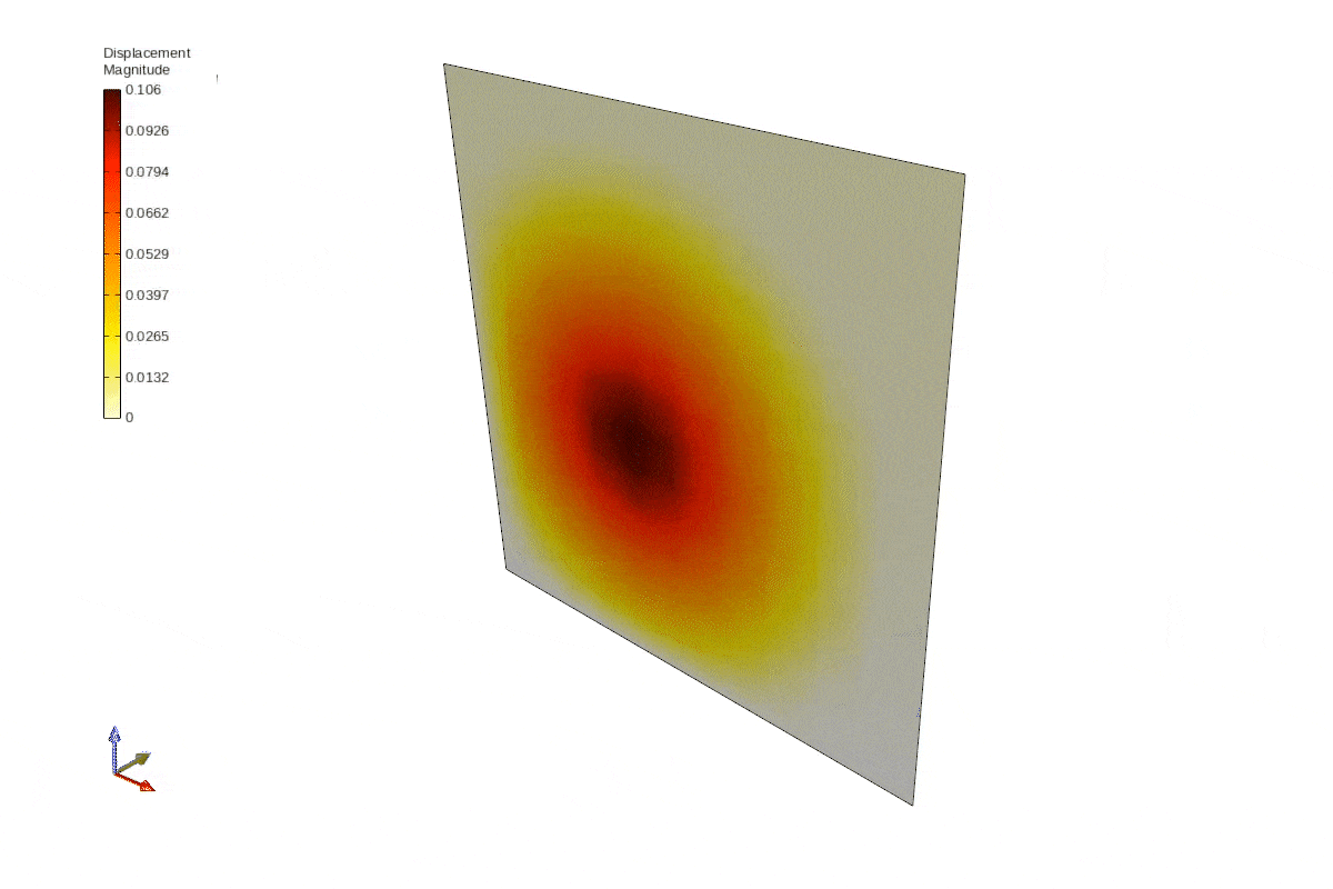 Animated building model under seismic loading showing displacement contours for nonlinear time-history analysis.