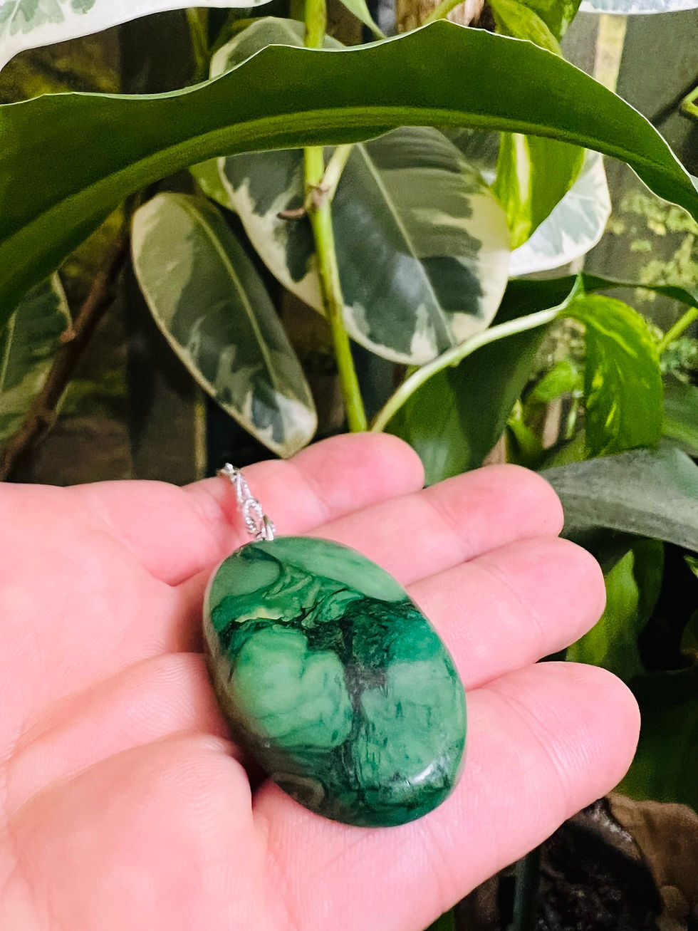 Thumbnail: Nephrite Jade Pendant With Sterling Silver Chain 