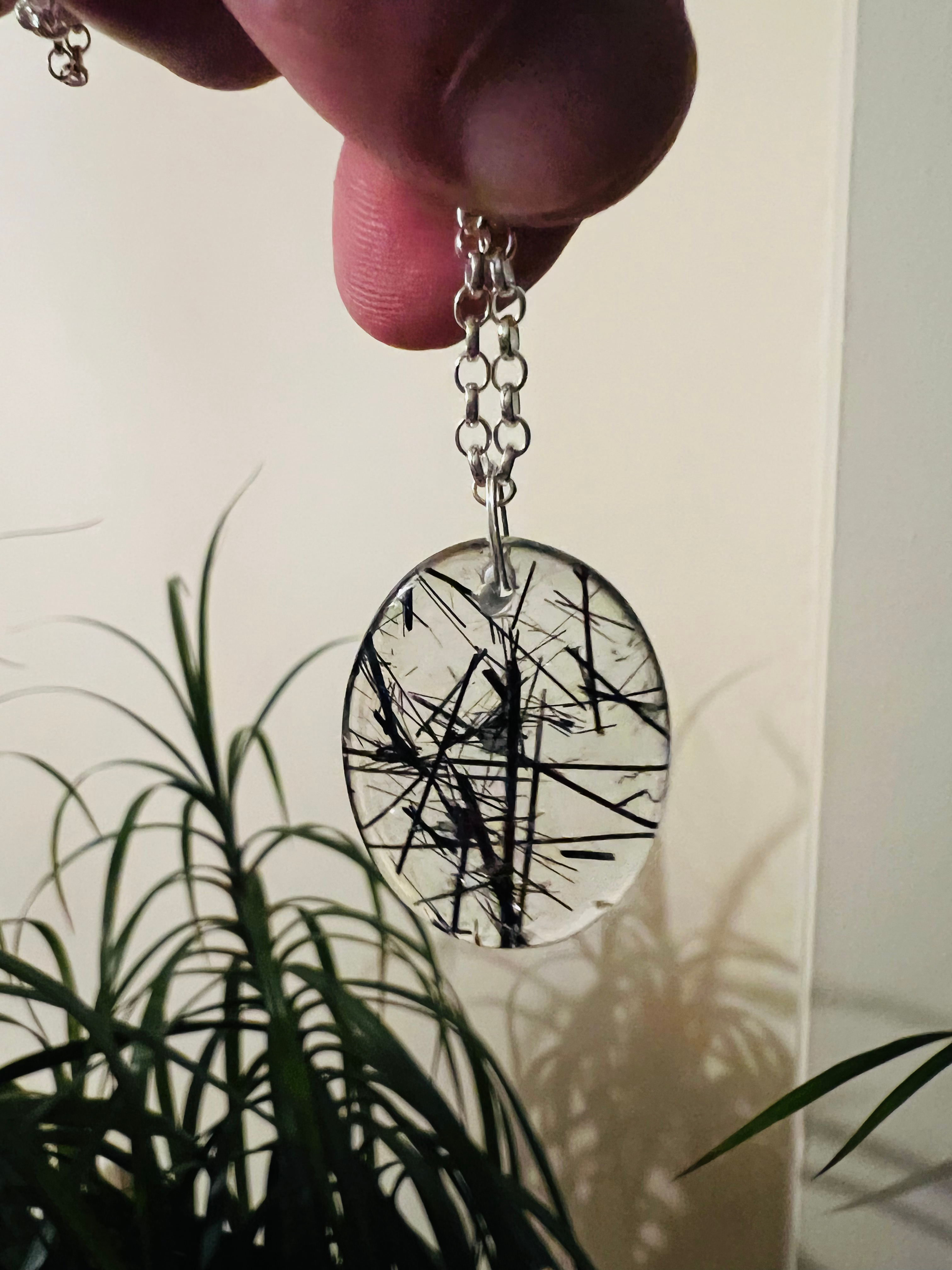 Tourmalated Quartz With Sterling Silver Chain