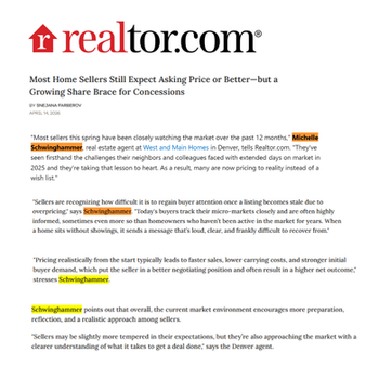 Realtor.com – April 14, 2026,
Contributor: Michelle Schwinghammer. Provided commentary about seller pricing behaviors in Denver.