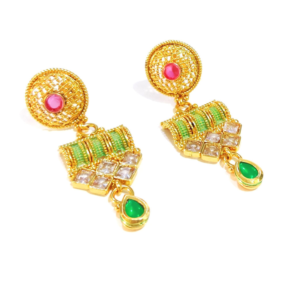 Thumbnail: Green Meena Embellished Ethnic Necklace Set