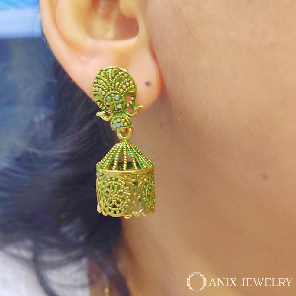 Thumbnail: Pavilion golden oxidized small earrings (red/pink/green/golden)
