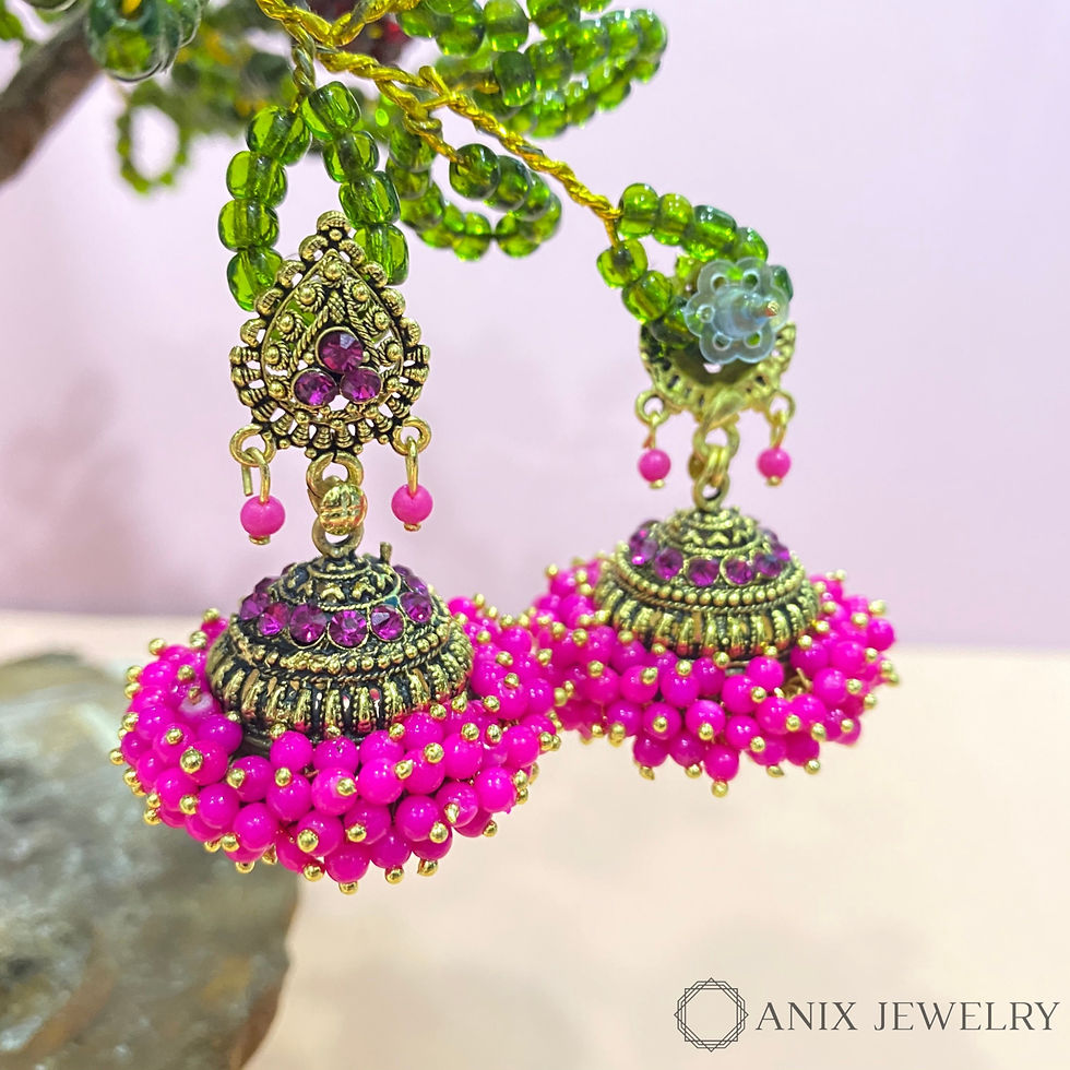 Thumbnail: Elegant golden oxidised (pink/maroon) Jhumka