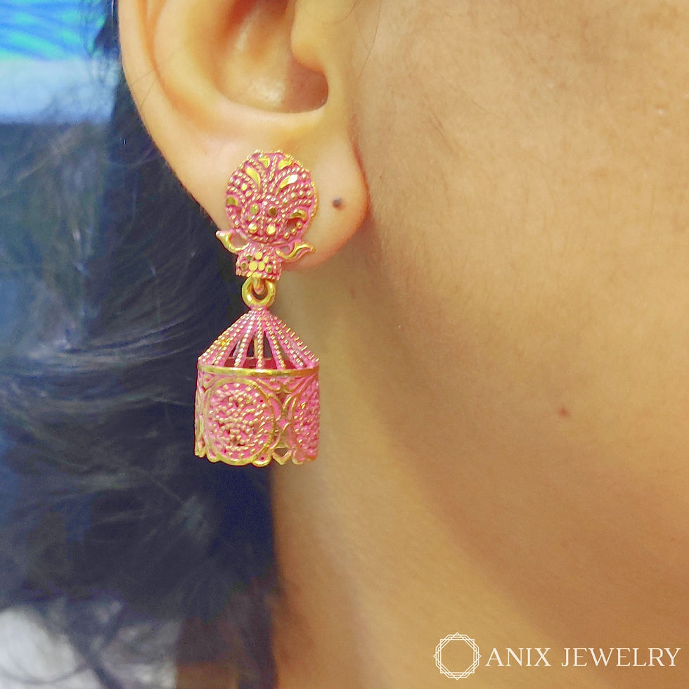 Thumbnail: Pavilion golden oxidized small earrings (red/pink/green/golden)