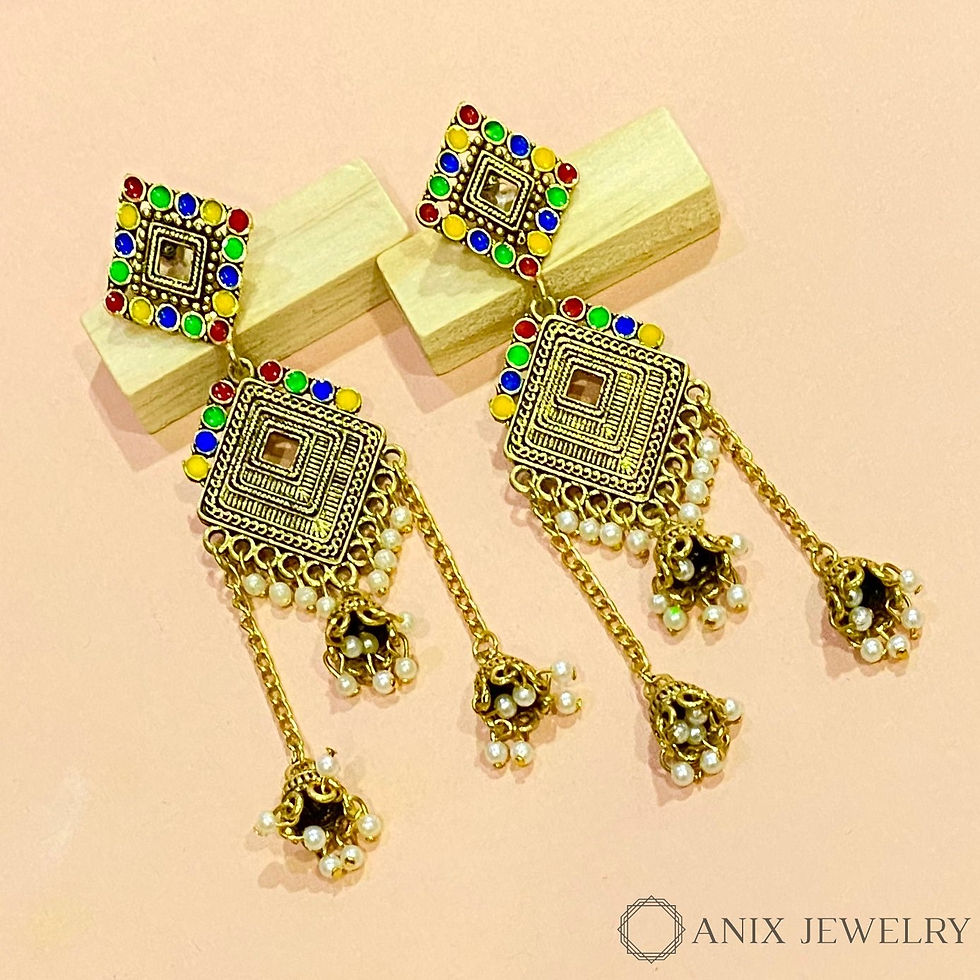 Thumbnail: Dangling oxidized jhumki earrings