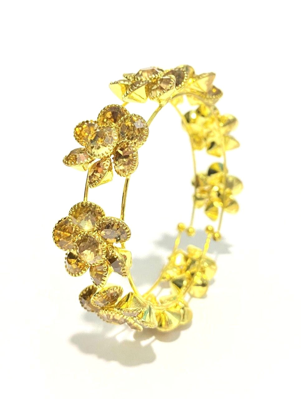 Thumbnail: Golden plated bracelet with American diamonds (Free size)