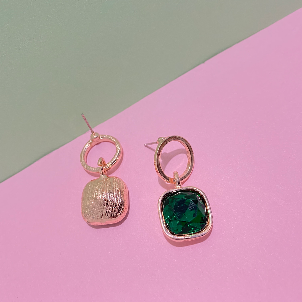 Thumbnail: Green emerald gemstone cut stud earring