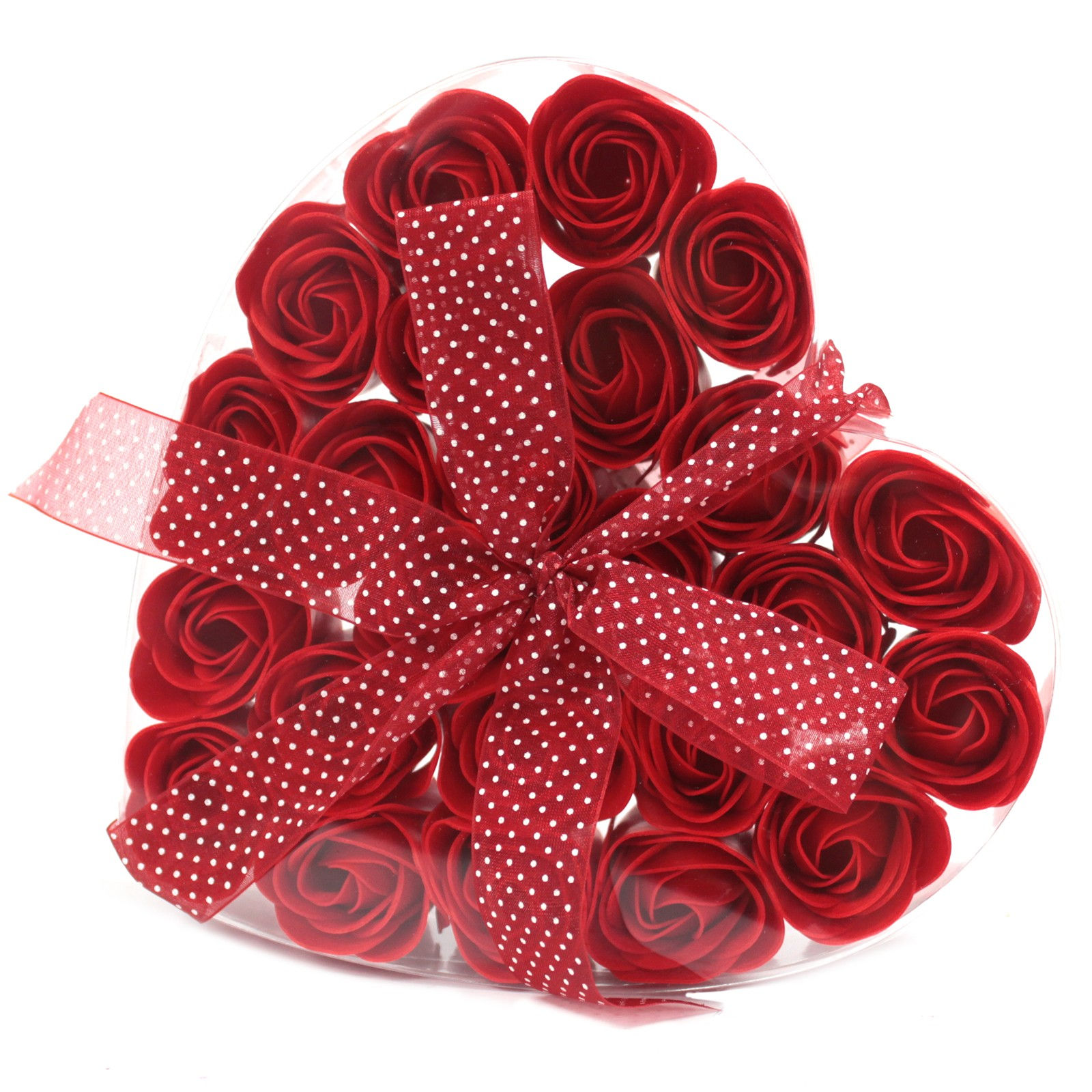 1x Set of 24 Soap Flower Heart Box - Red Roses