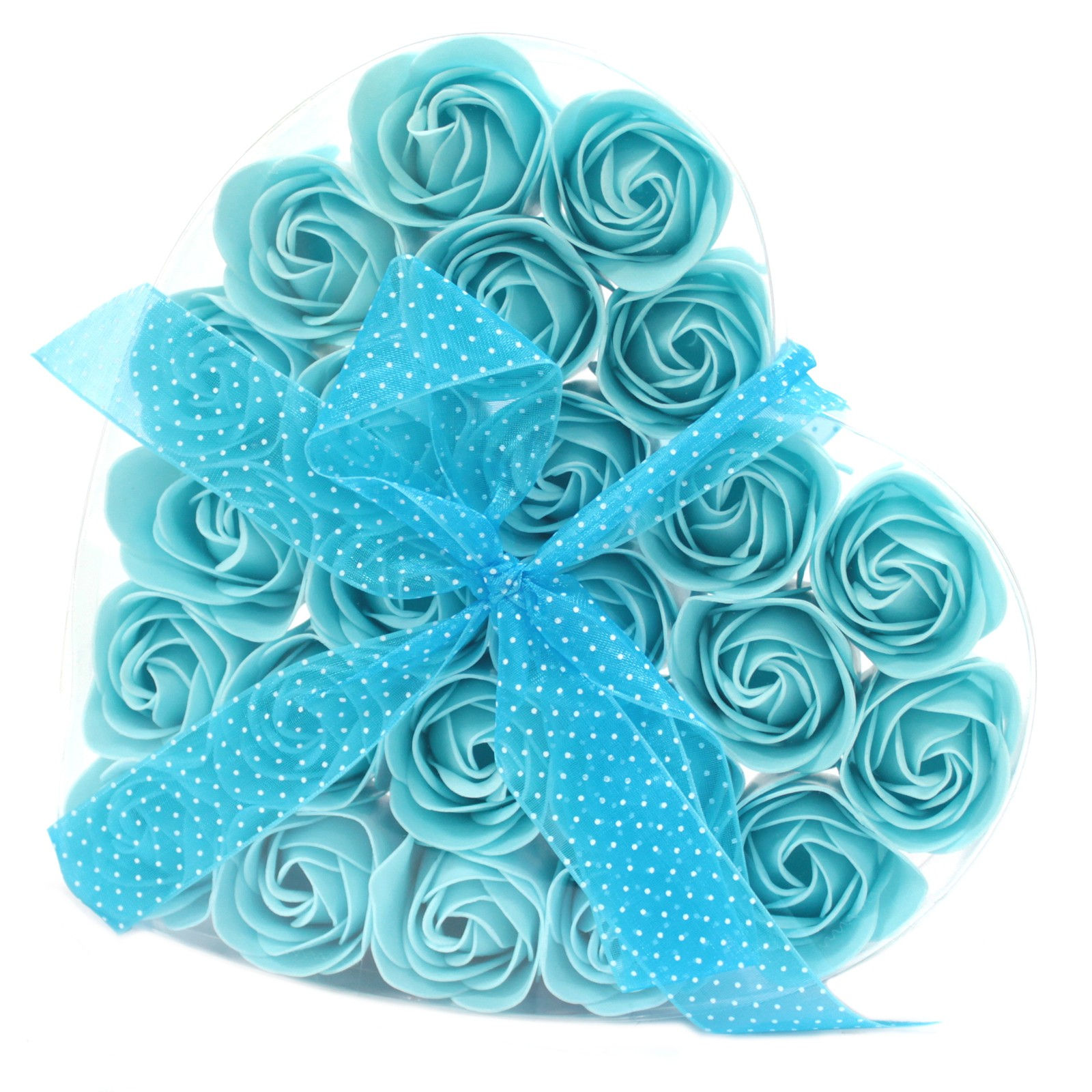 1x Set of 24 Soap Flower Heart Box - Blue Roses