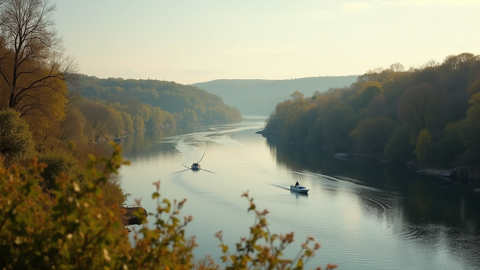 Vue panoramique de la Dordogne avec canoës sur la rivière