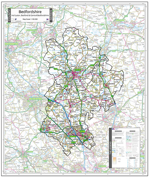 A ordinance survey view of Bedfordshire.