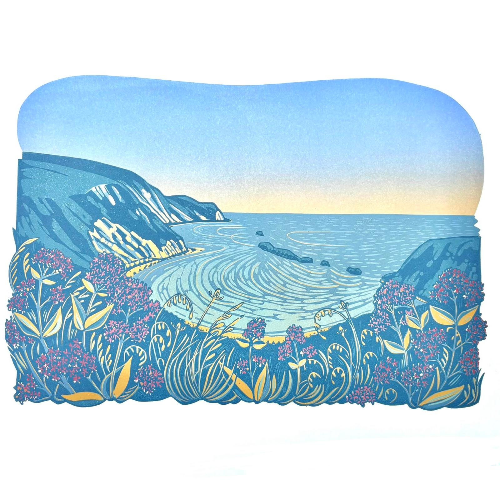 Man o’ war bay Linocut Print - PRINT - REBECCA DRURY