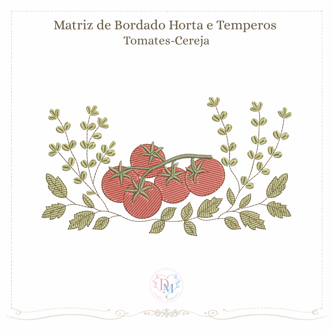 matriz de bordado com imagens de legumes sobre um arco de folhas de temperos ideal para panos de pratos