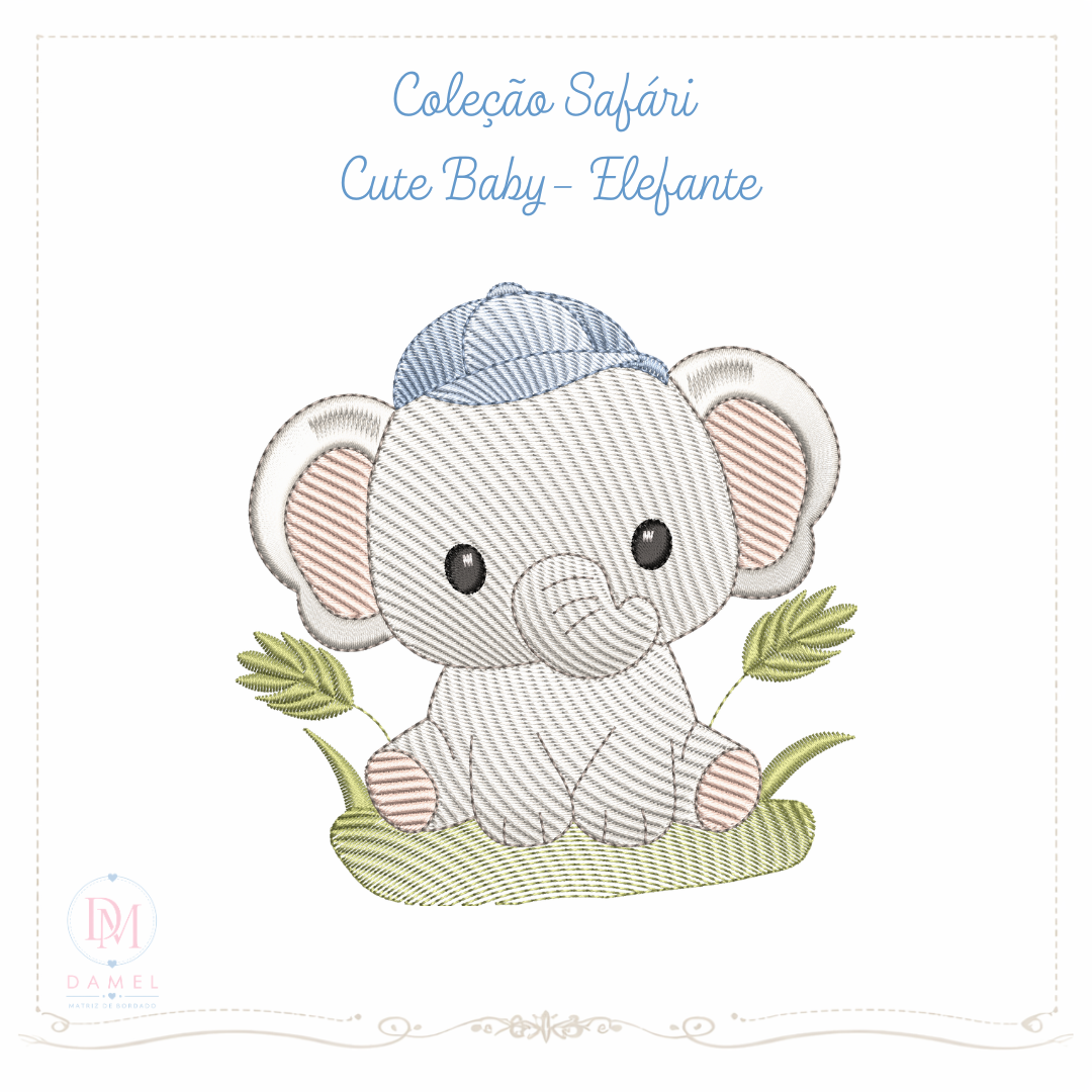 cleção de matrz de bordado safári cute baby menino composta por cinco animais sentado de boné azul em pontos leves fraldinha