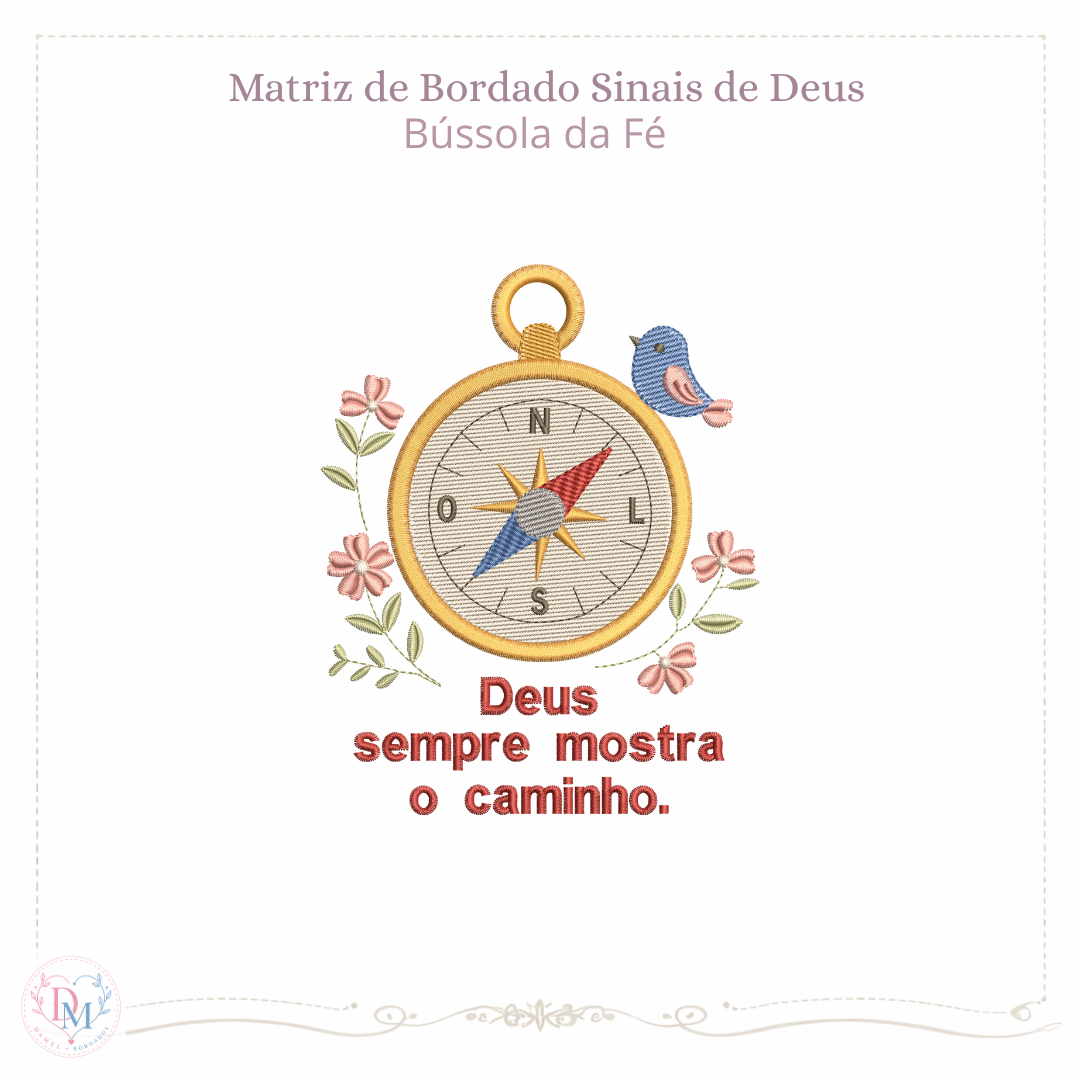Matriz de Bordado Bússola da Fé (Pontos Leves)