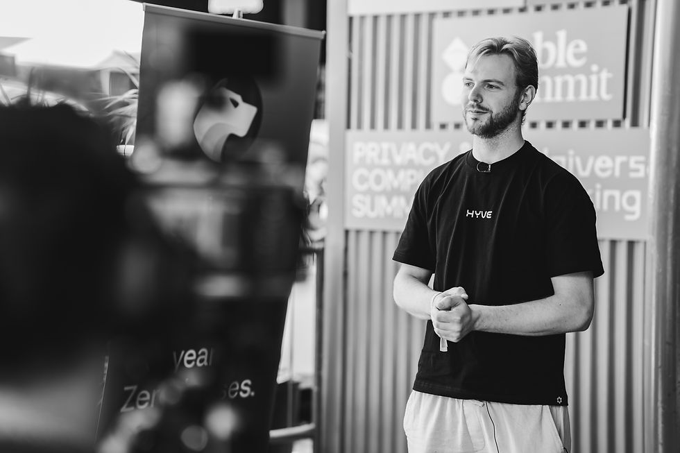 Conducting an on-site interview during an event.