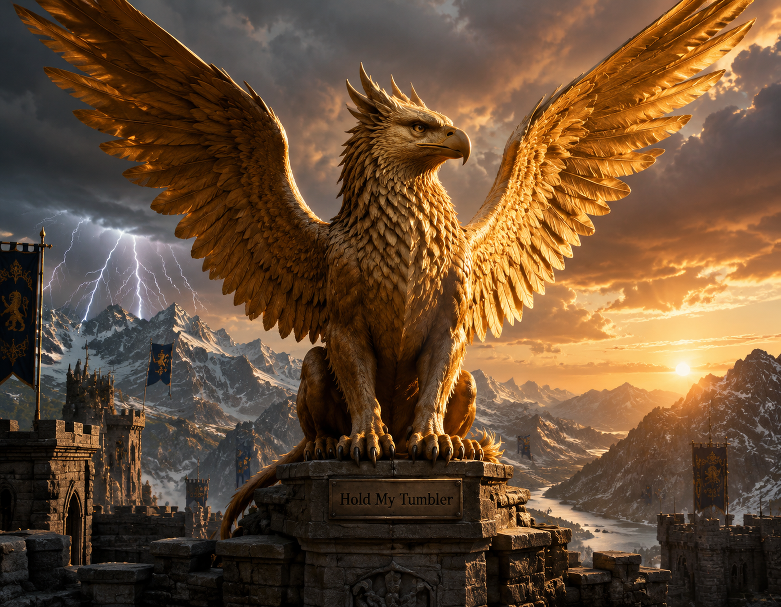Design 345 — Golden Griffin Fortress fantasy-inspired artwork