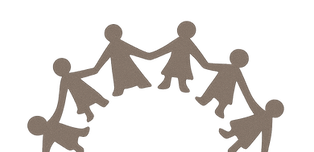 Vector illustration of paper cutout figures in a circle, symbolising connection, community, and emotional support. Featured on the home page of The Grove Psychology Practice, offering trauma-informed therapy and psychological support for children, adults, and families in the Albury–Wodonga region.