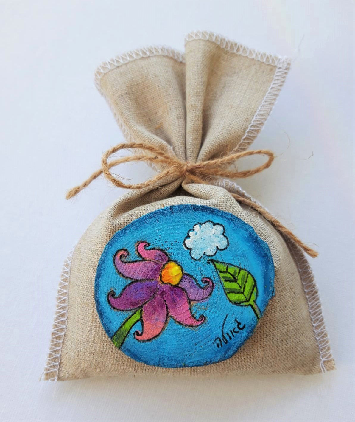 Lavender Scent Bag with Purple Flower Painting on Wood