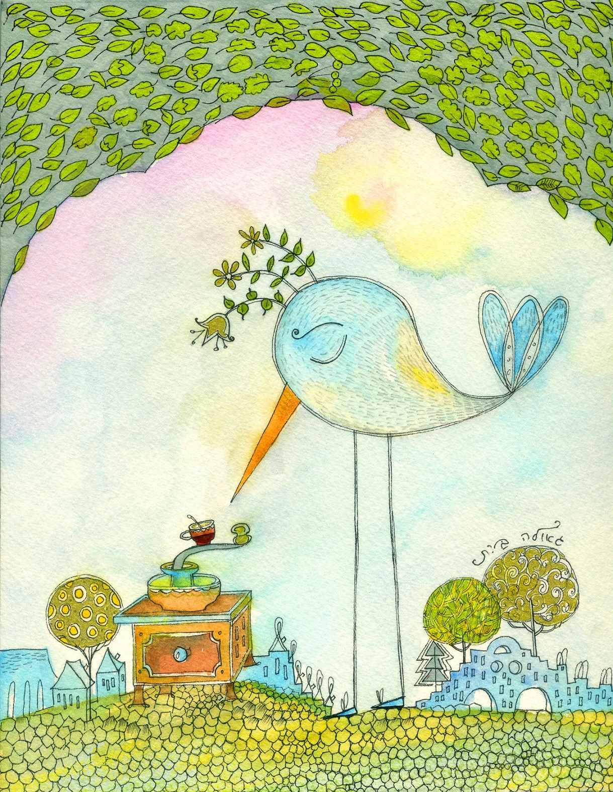 Print - A Bird and Coffee Grinder