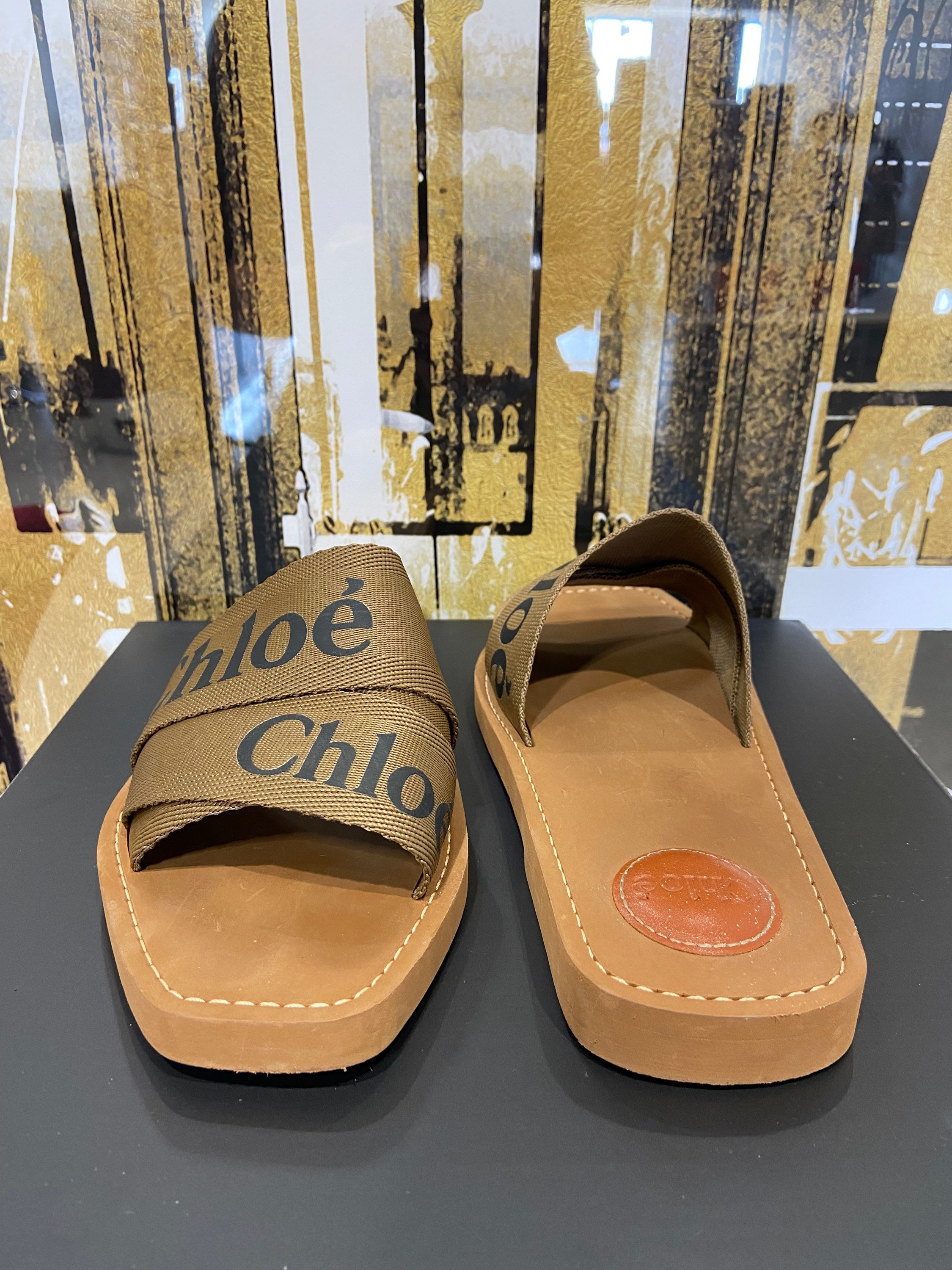 Chloe Woody Canvas Flat Mule 