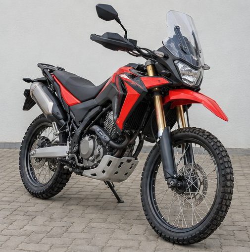 Moto trail 300 — Dianteira em três quartos