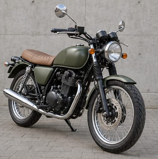 Moto clássica 350 — Dianteira em três quartos