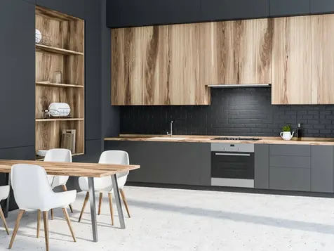 Rancho Mirage CA modern kitchen remodel with wood accent cabinets