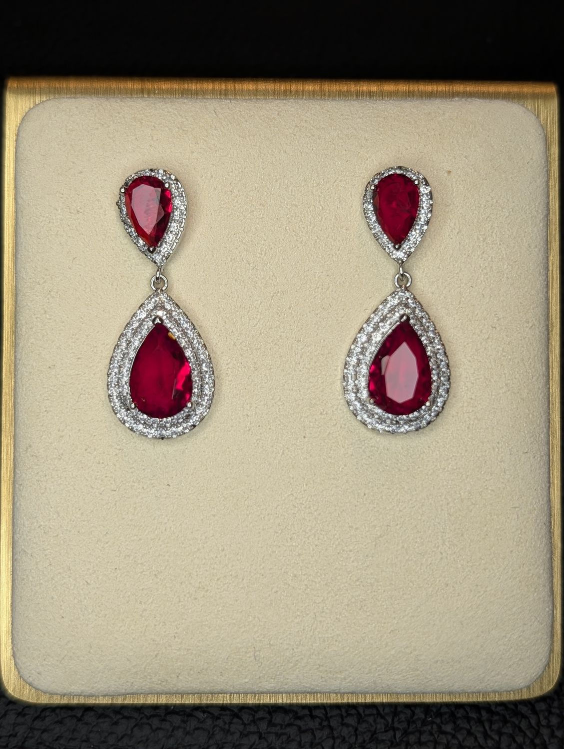 Ruby Red dangling earrings in silver