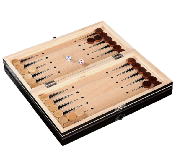 Miniatura: Ajedrez Damas Backgammon De Madera 3 En 1 De 34 Cm