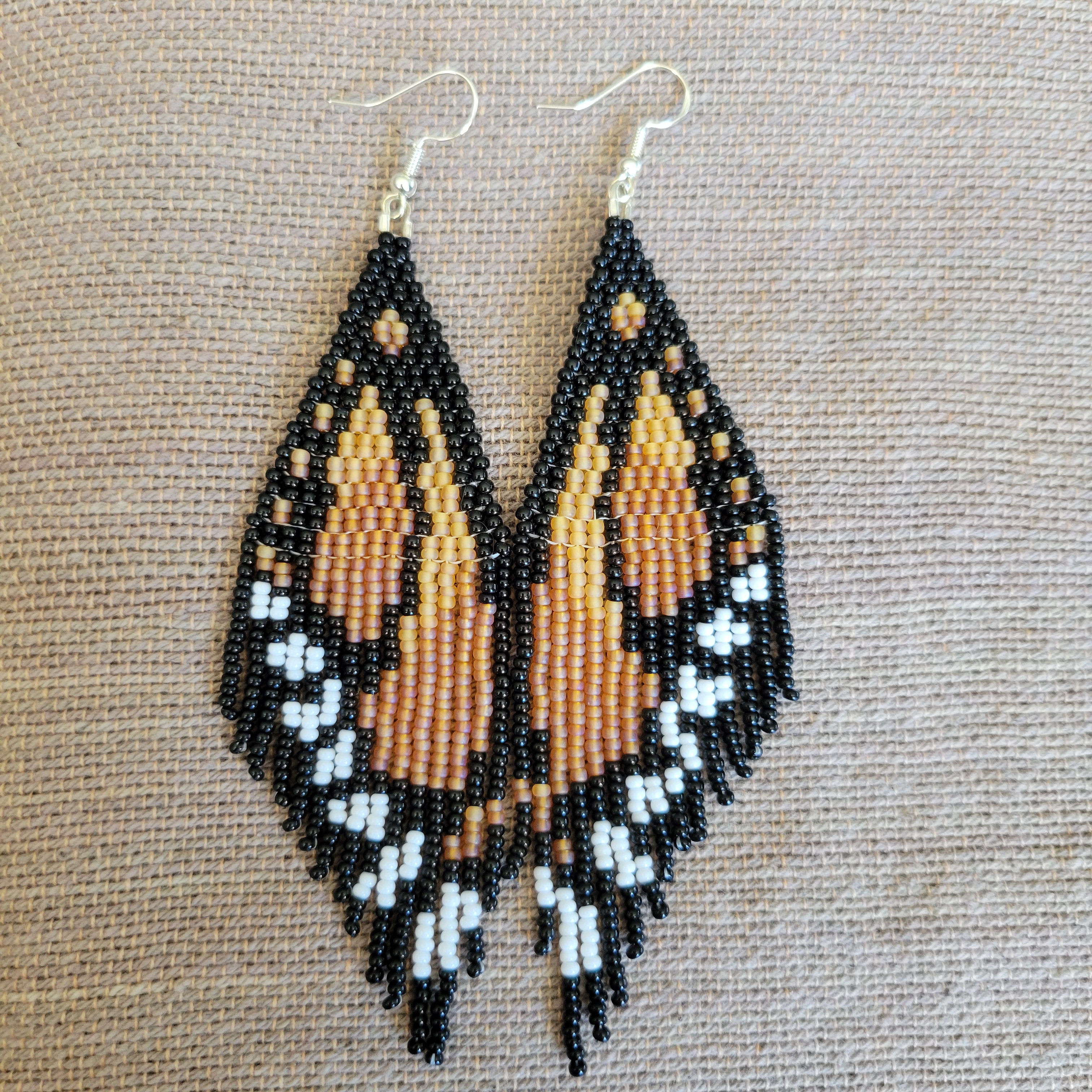 Butterfly Wings Gold Beaded Earrings with Fringe