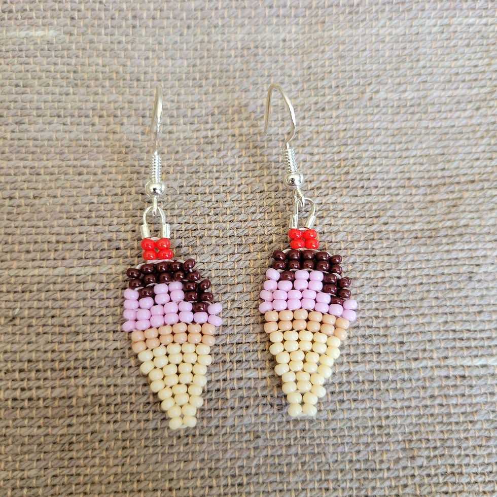 Thumbnail: Single Scoop with Cherry on Top Ice Cream Cone Beaded Earrings