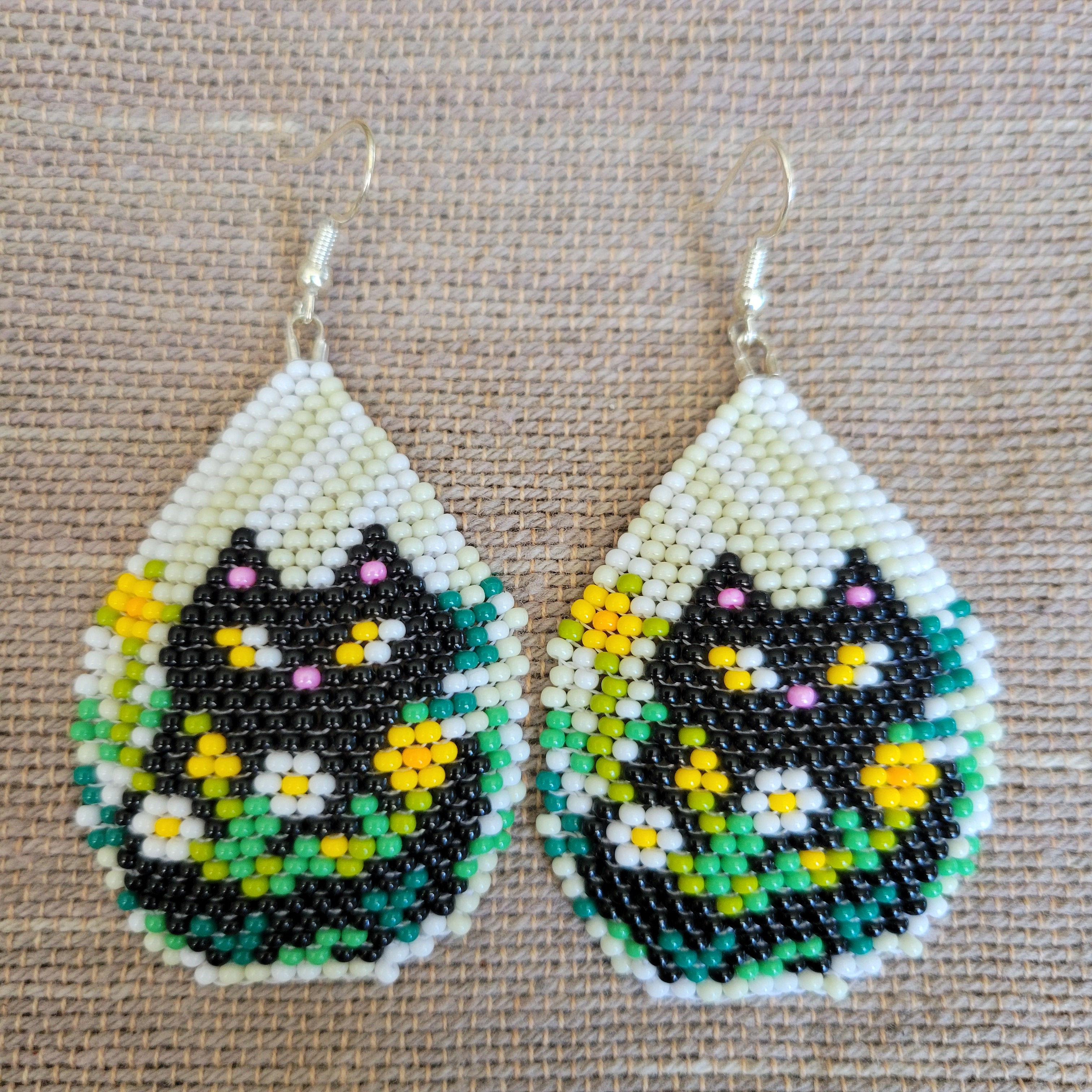 Cat in Flowers Beaded Earrings