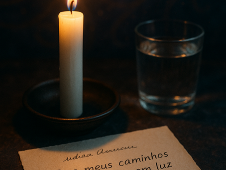 Vela branca acesa em ambiente místico, usada em simpatia para abrir caminhos e trazer proteção espiritual
