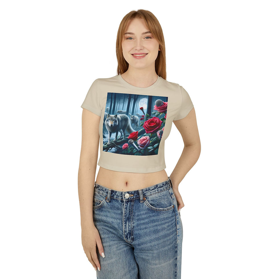 Thumbnail: "Mic's at Night" Women's Baby Tee – Mystical Floral Design