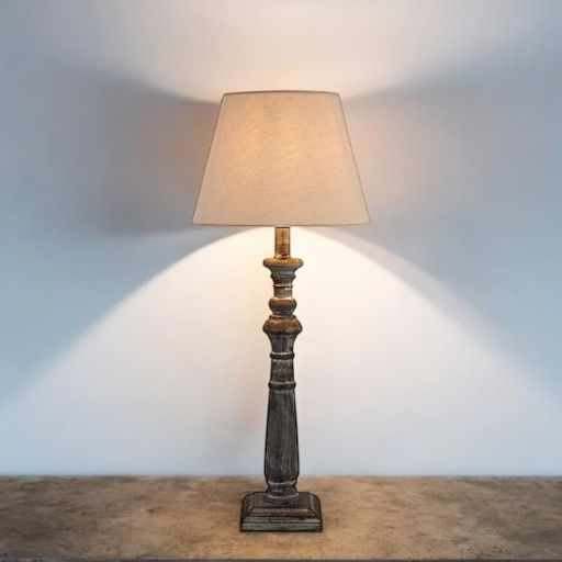 Incia Column Grey Washed Wood Table Lamp