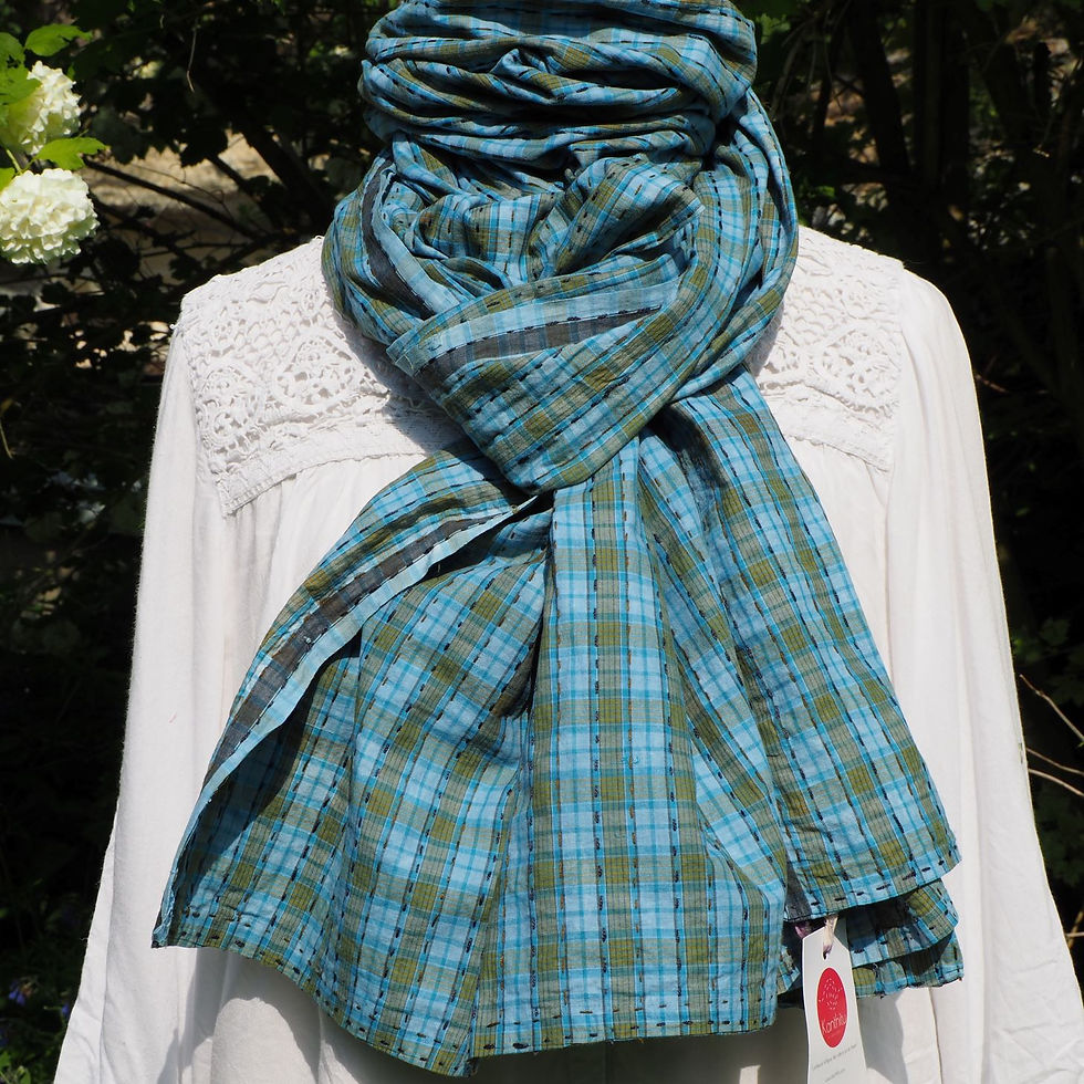 Écharpe en coton bleu et vert