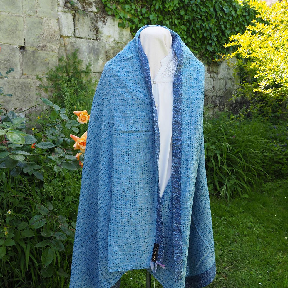 Miniature : Étole Kantha Salma Extra Large en Coton Recyclé – Brodée à la Main