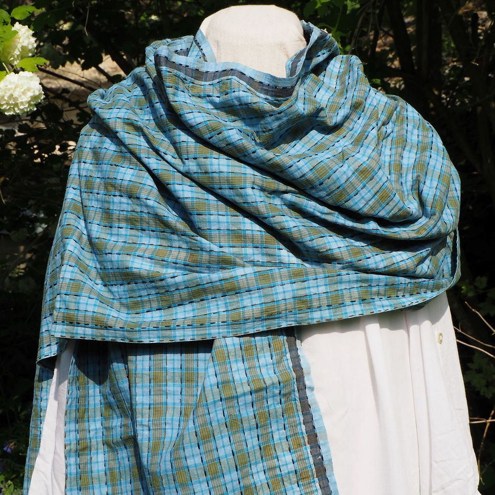 Écharpe en coton bleu et vert