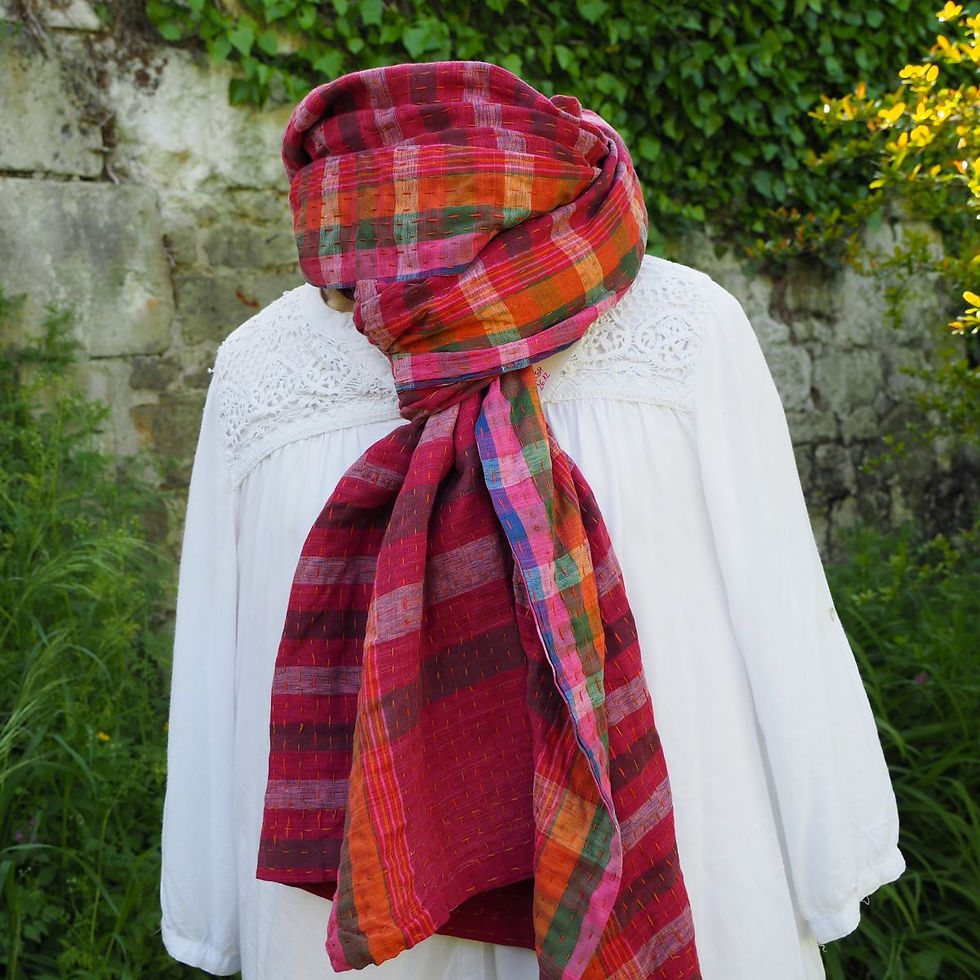 Miniature : Étole Kantha Salma Extra Large en Coton Recyclé – Brodée à la Main