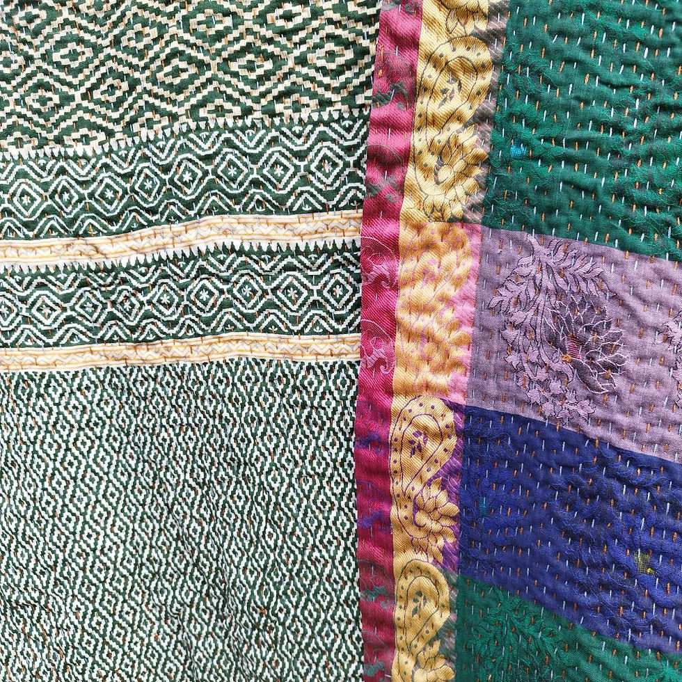 Miniature : Plaid Kantha Puna – Pièce unique brodée main – 95 x 200 cm