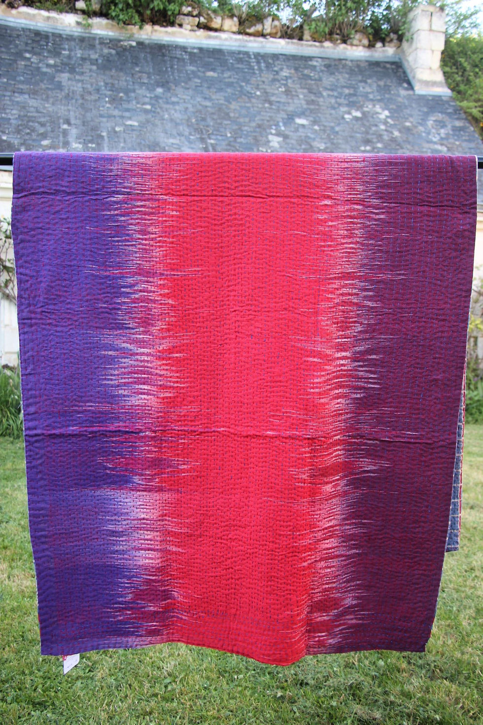 Miniature : Plaid Kantha Puna – Pièce unique brodée main – 95 x 200 cm