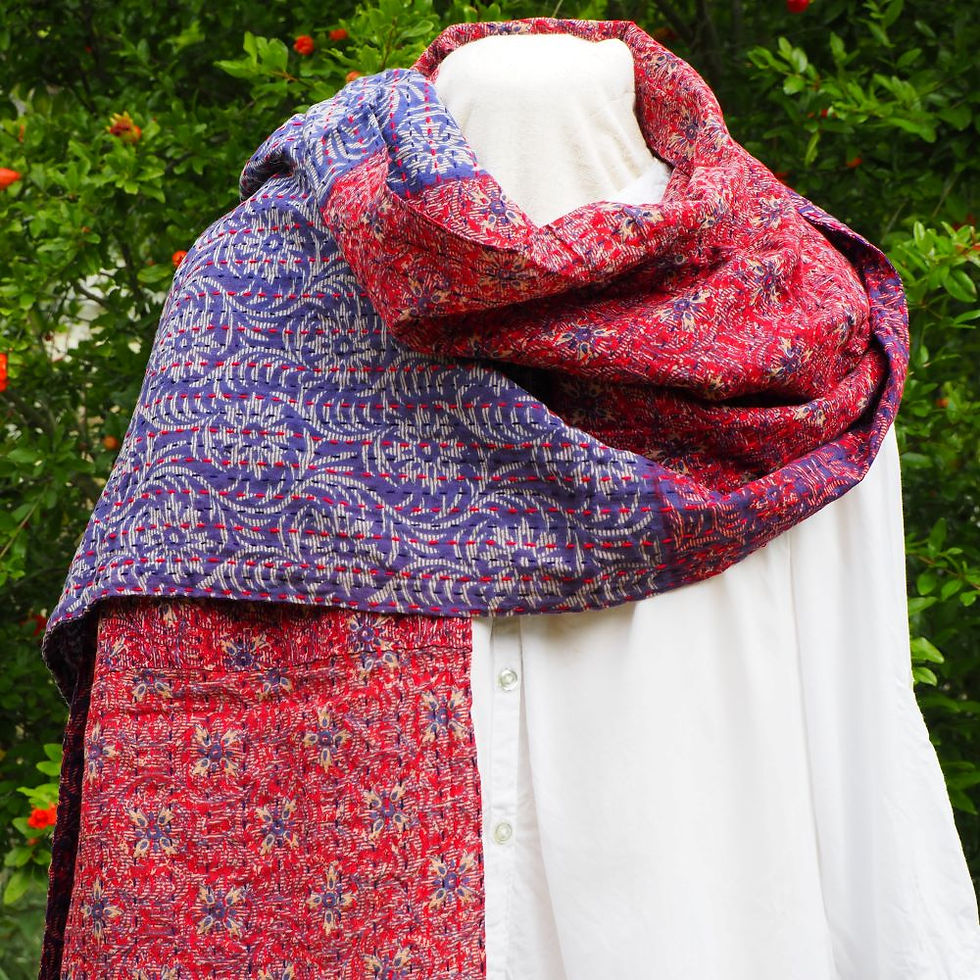 Miniature : Echarpe Kantha Alyha – violet/rouge - coton recyclé brodé
