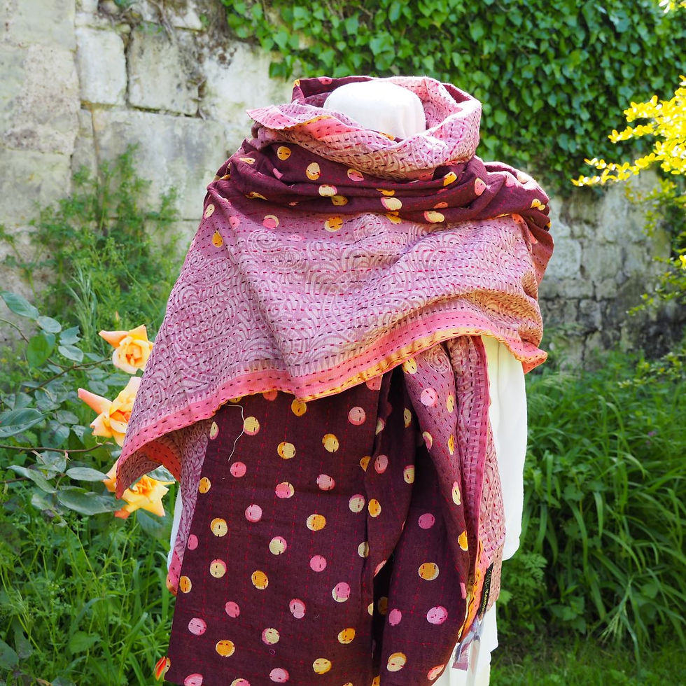 Miniature : Étole Kantha Salma Extra Large en Coton Recyclé – Brodée à la Main