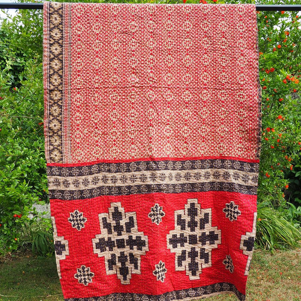 Miniature : Plaid Kantha Puna – Pièce unique brodée main – 95 x 200 cm
