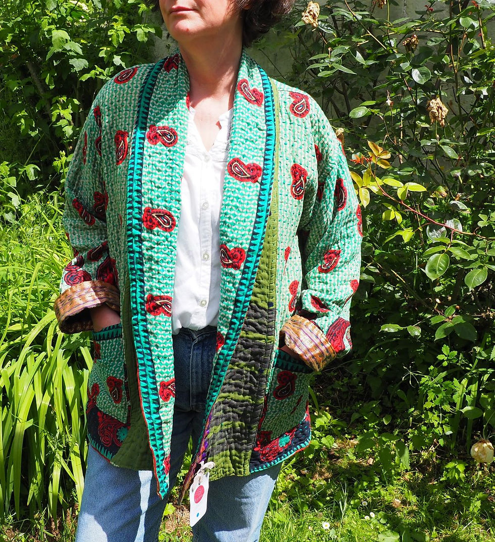 Miniature : Veste Kantha Rina réversible en saris de coton recyclés – 40/42