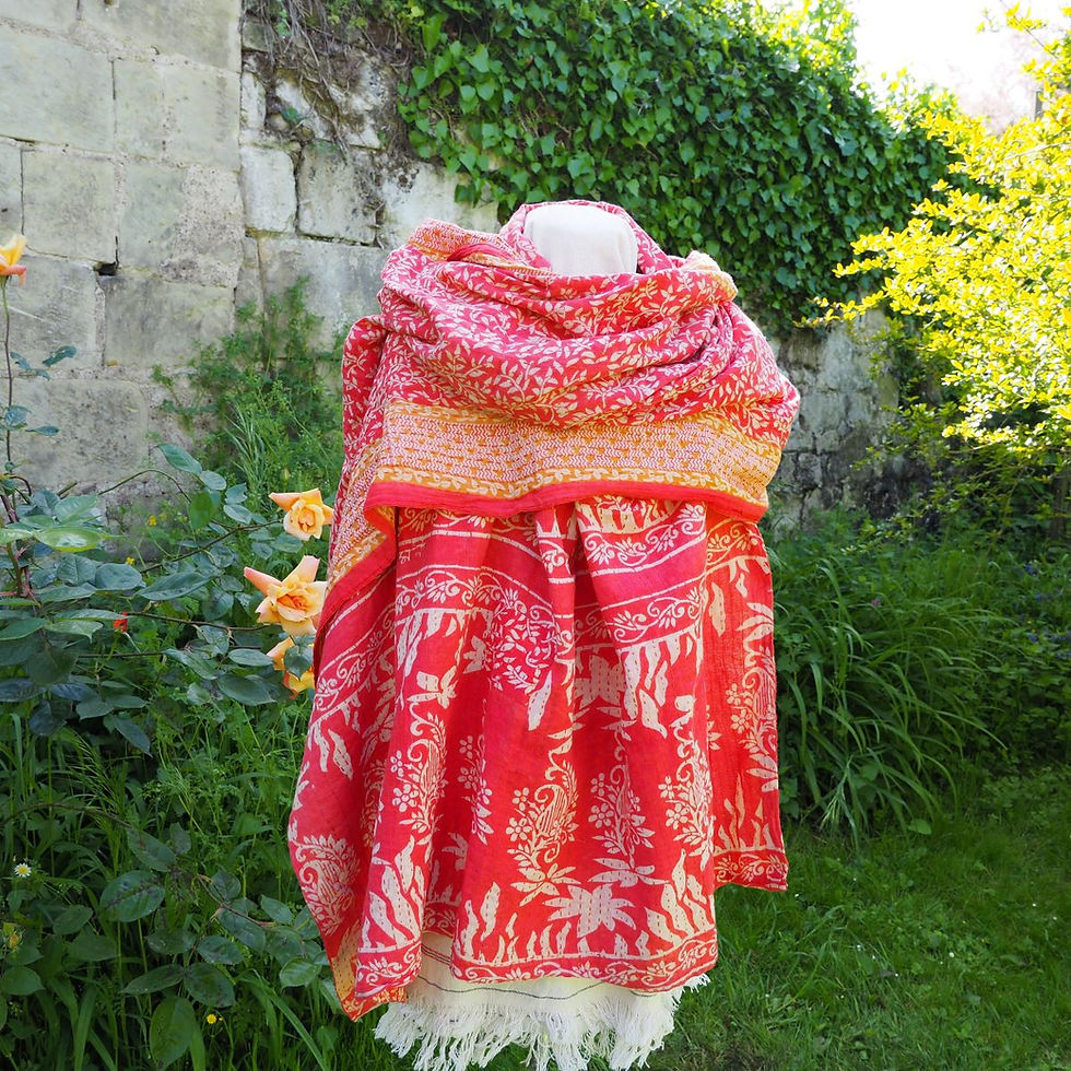 Miniature : Étole Kantha Salma Extra Large en Coton Recyclé – Brodée à la Main