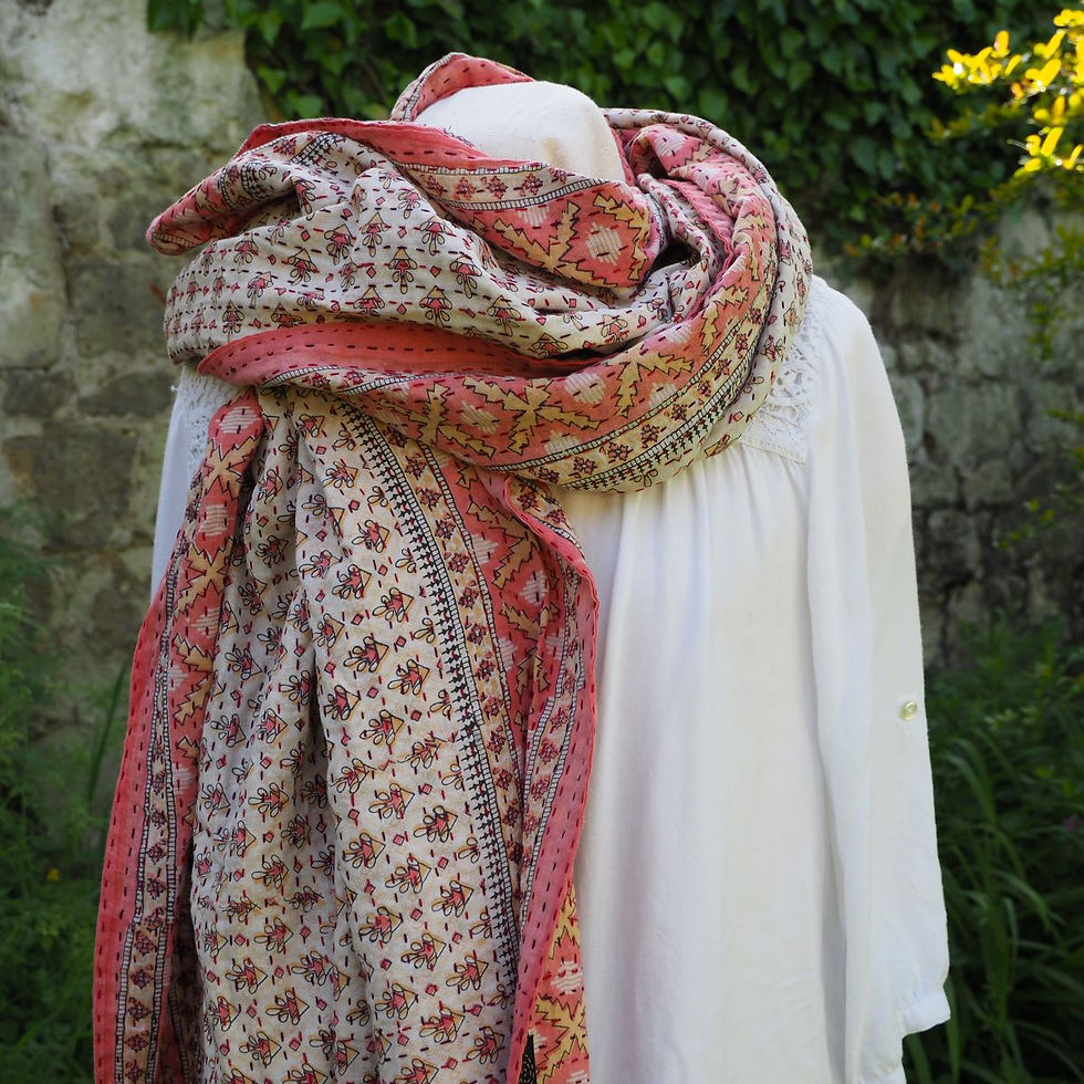 Miniature : Étole Kantha Salma Extra Large en Coton Recyclé – Brodée à la Main